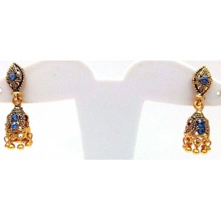 Golden Oxidized Women Earring Jhumka Jhumki Jewelry Drop Push Back Rhinestone 88